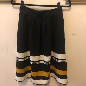 Zara Midi Skirt - Navy, white/yellow stripe, small